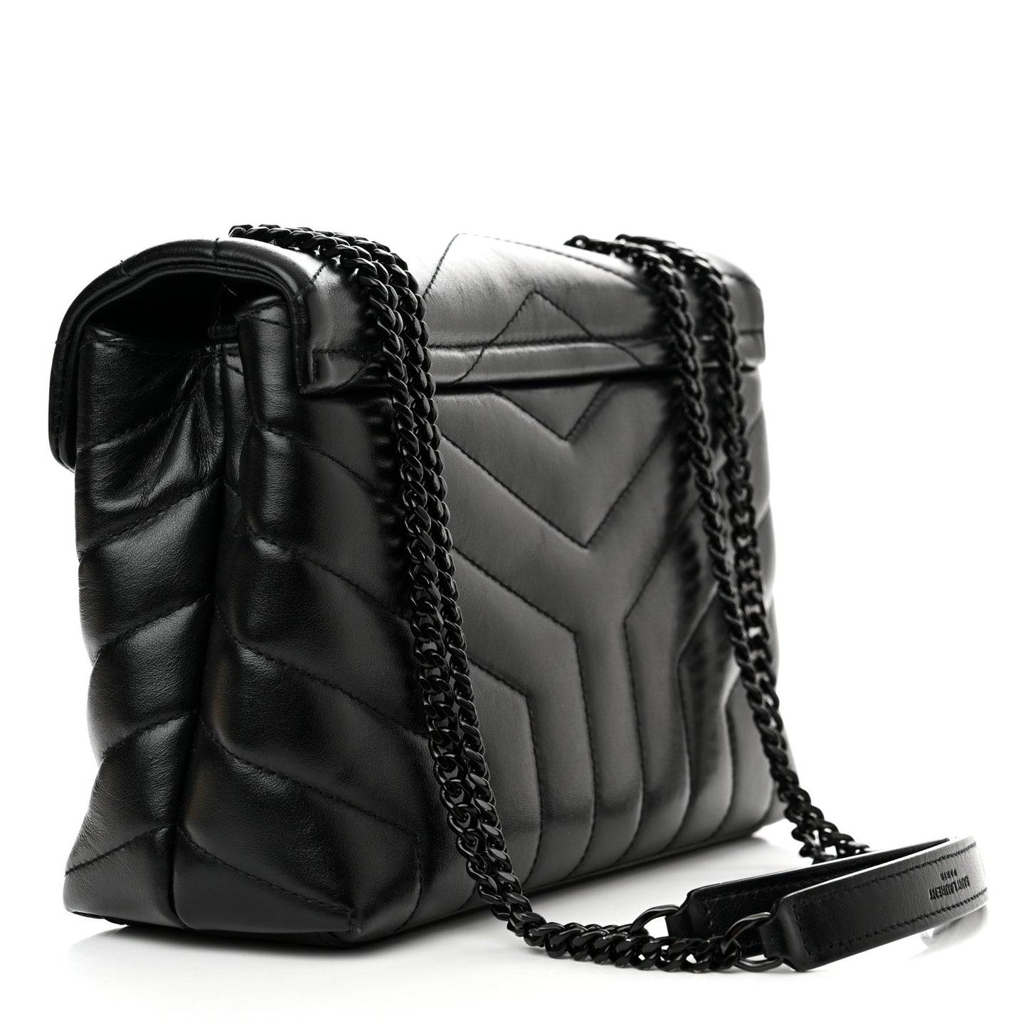 Calfskin Y Quilted Monogram Monochrome Small Loulou Chain Satchel Black