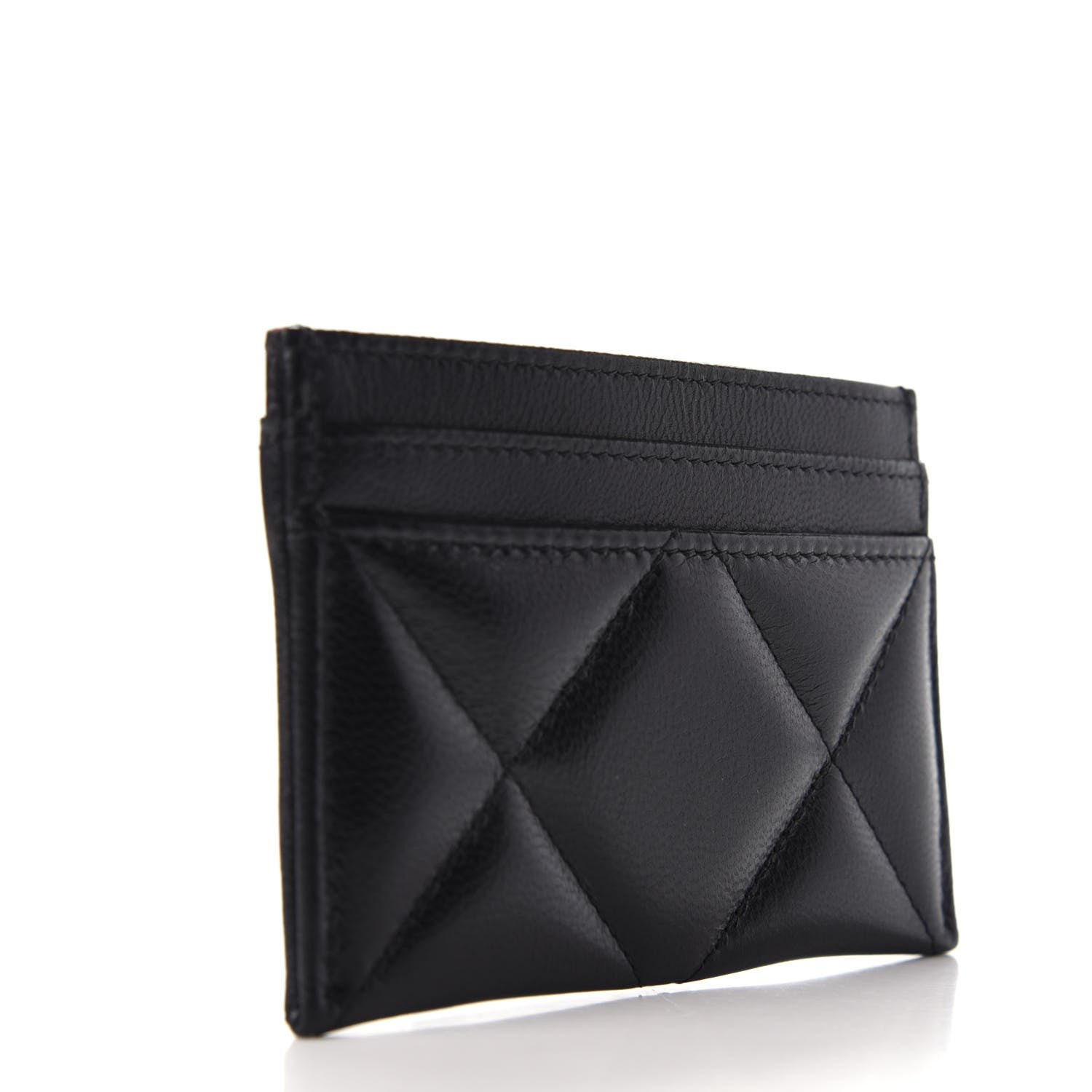 Chanel Shiny Goatskin Quilted Chanel 19 Card Holder Black 3 of 9