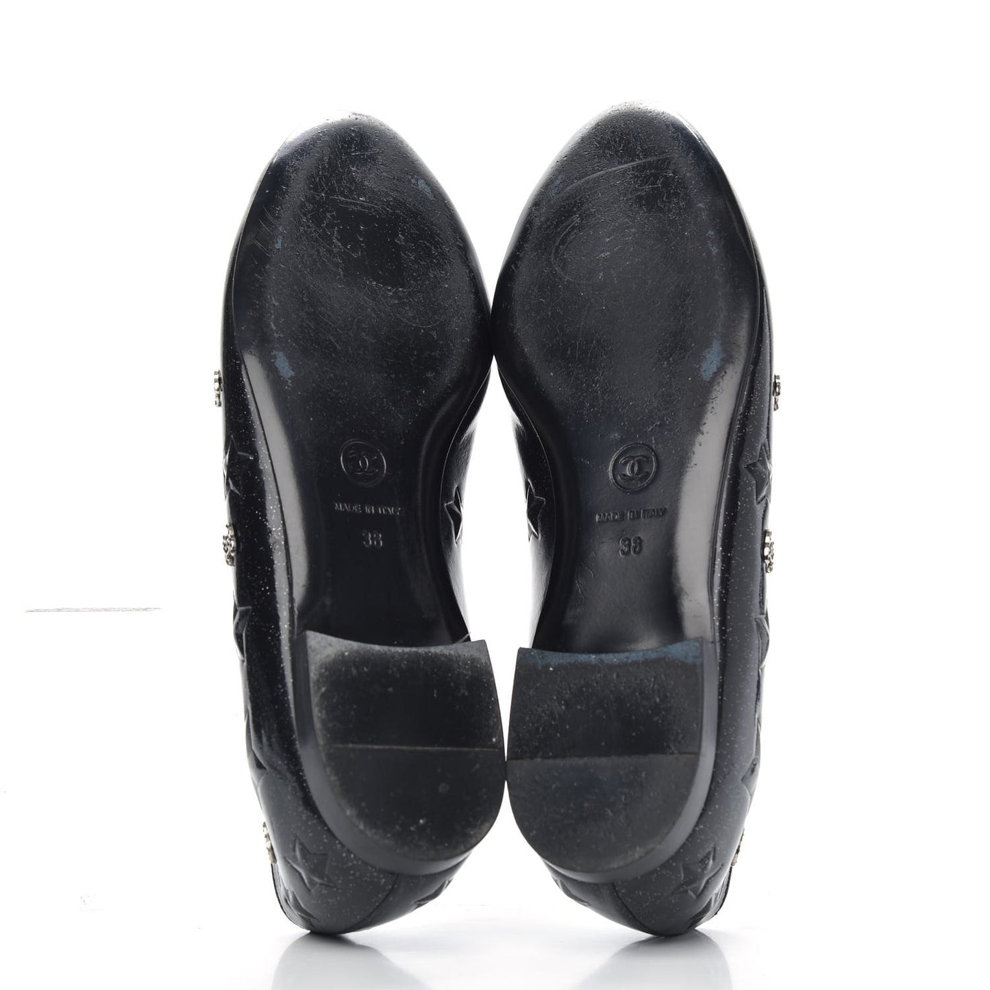 Patent Glitter CC Star Embossed Ballerina Flats 38 Black