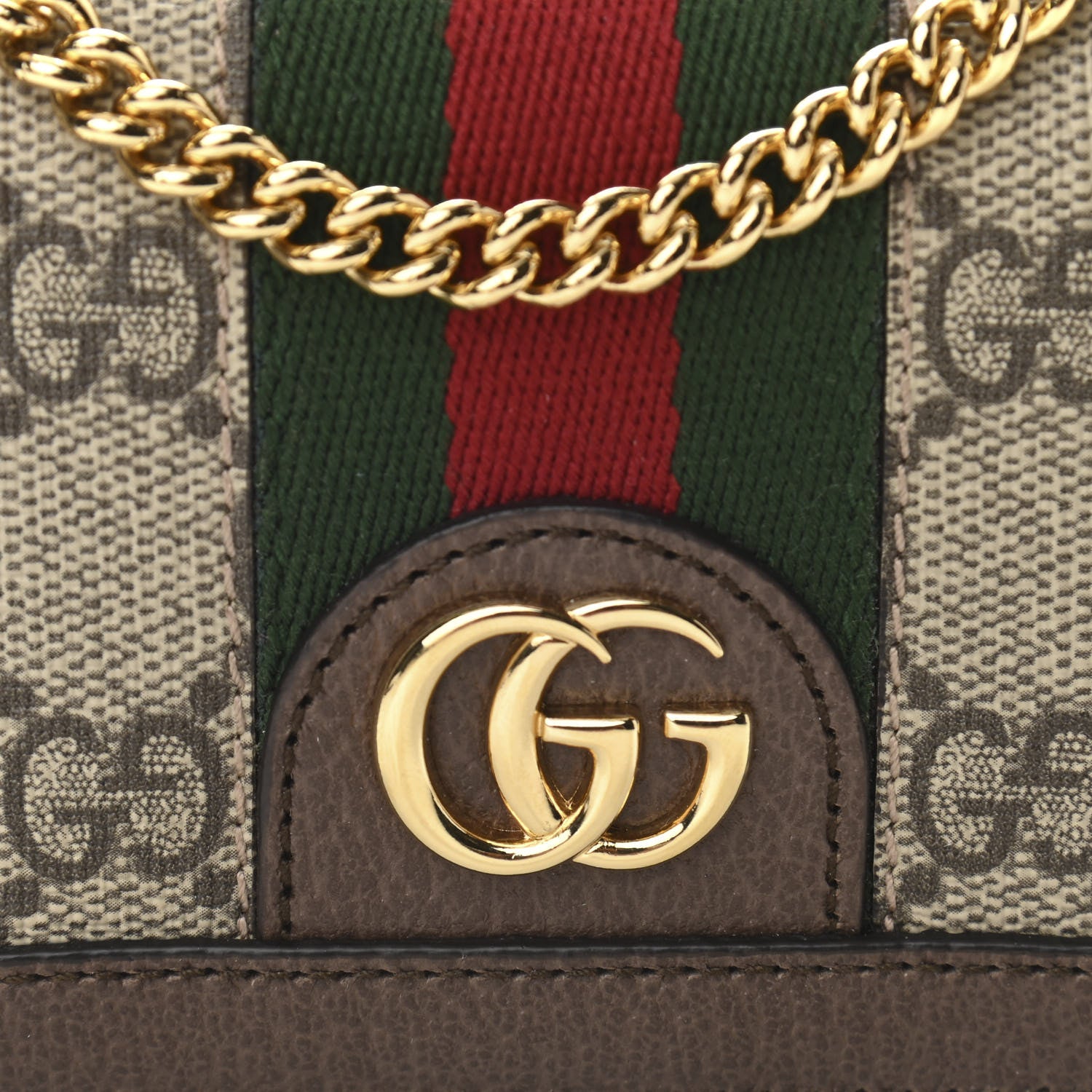 Gucci GG Supreme Monogram Web Ophidia Chain Card Case Wallet Beige New Acero 8 of 11