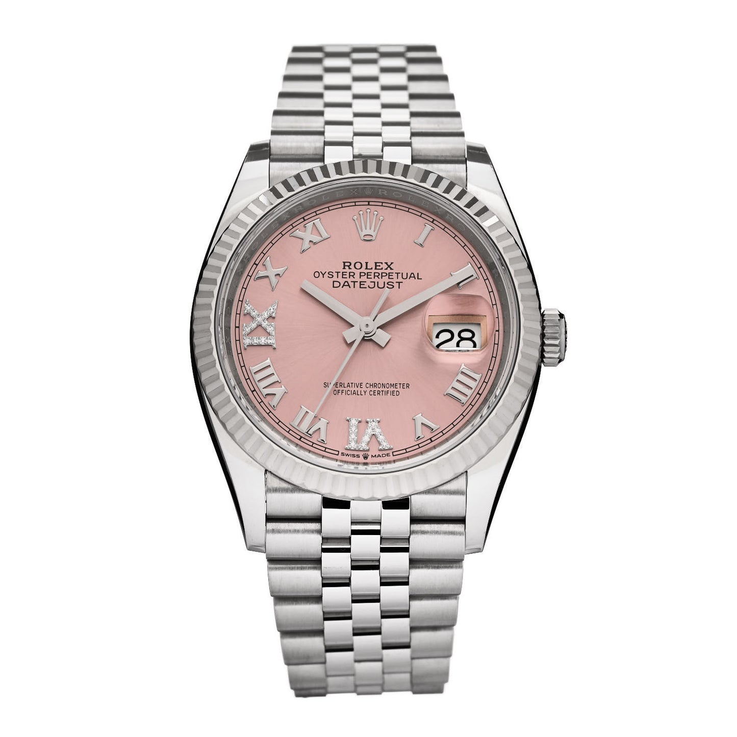 Stainless Steel 18K White Gold Diamond 36mm Oyster Perpetual Datejust Watch Pink 126234