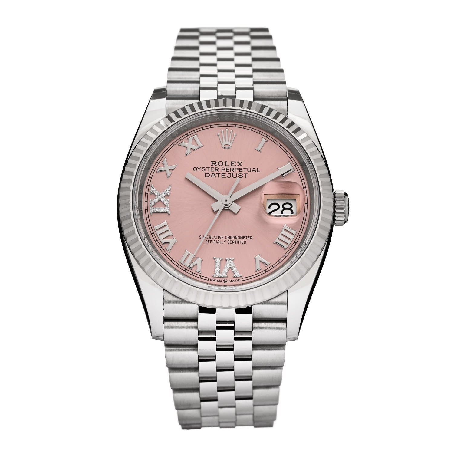 Rolex Stainless Steel 18K White Gold Diamond 36mm Oyster Perpetual Datejust Watch Pink 126234 1 of 5