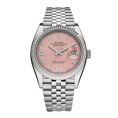 Rolex Stainless Steel 18K White Gold Diamond 36mm Oyster Perpetual Datejust Watch Pink 126234 1 of 5