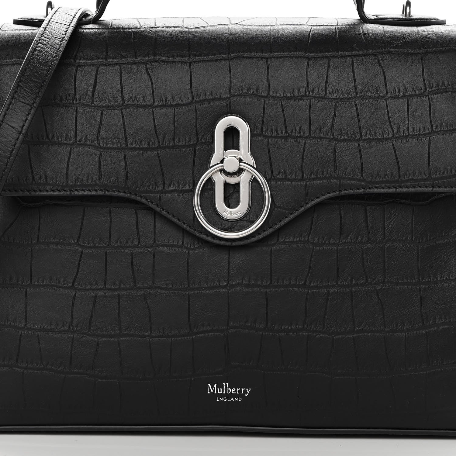 Mulberry Matte Croc Calfskin Embossed Small Seaton Black 8 of 11