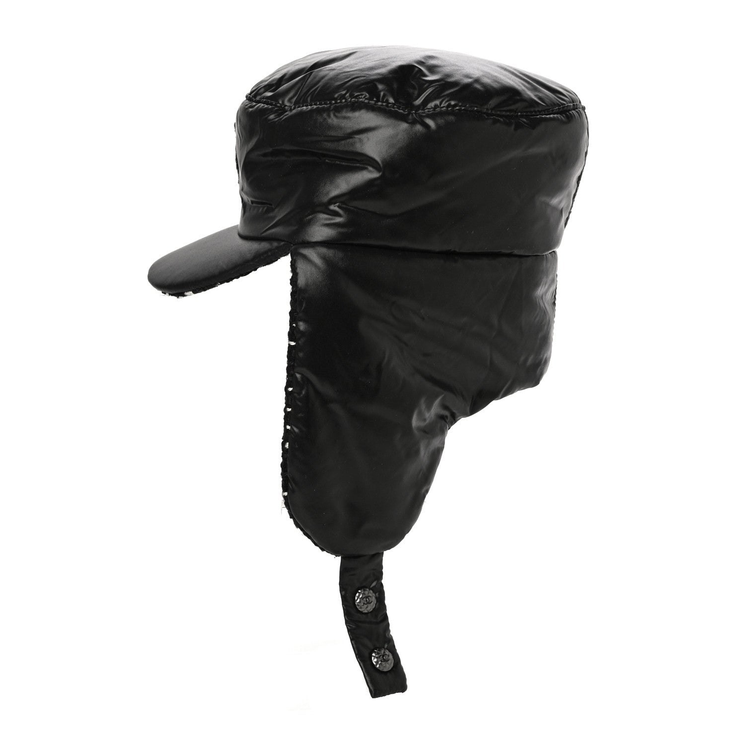 Chanel Nylon Tweed Quilted Coco Neige Hat S Black 2 of 6