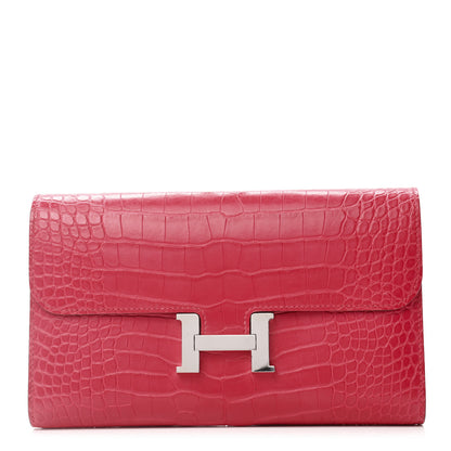 Hermes Matte Alligator Constance Long Wallet Rose Extreme 1 of 7