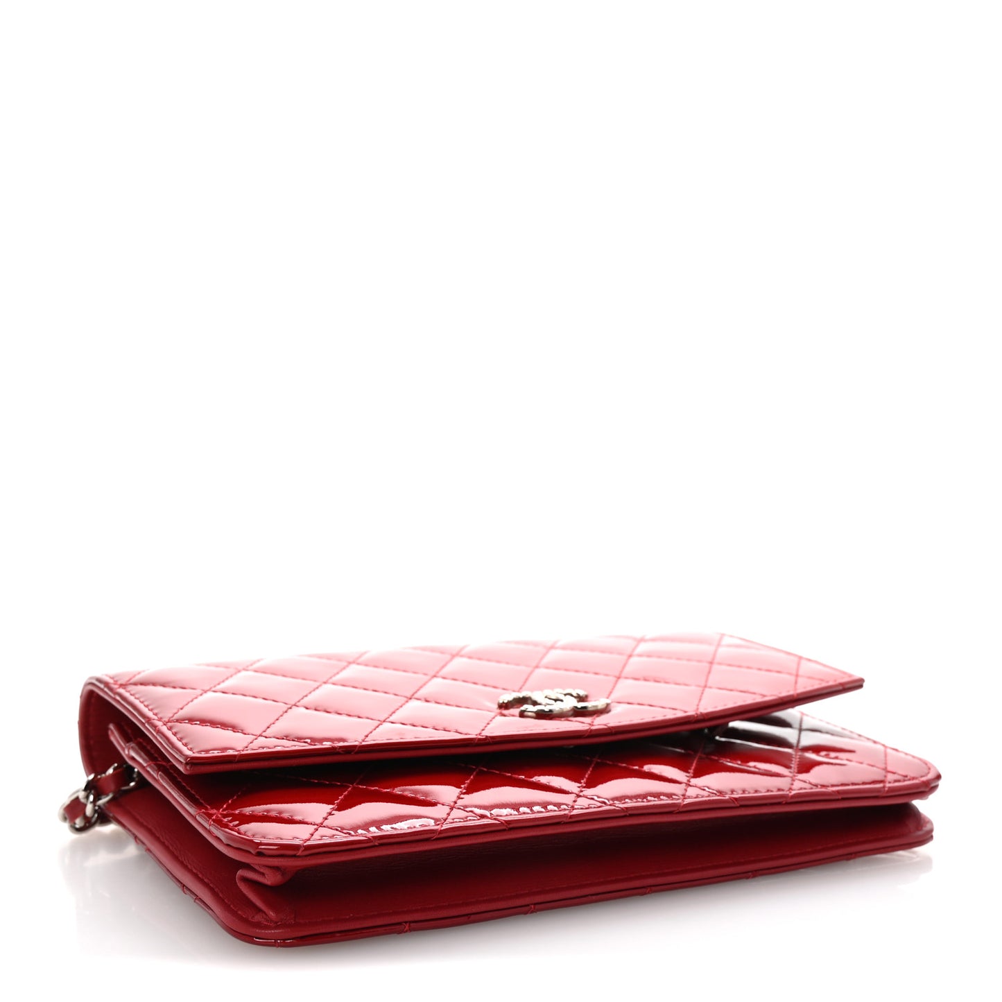 Patent Quilted Brilliant Wallet On Chain WOC Red