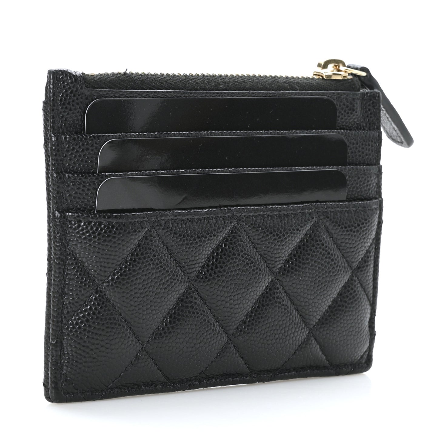 Iridescent Caviar Quilted CC Zip Card Holder Black