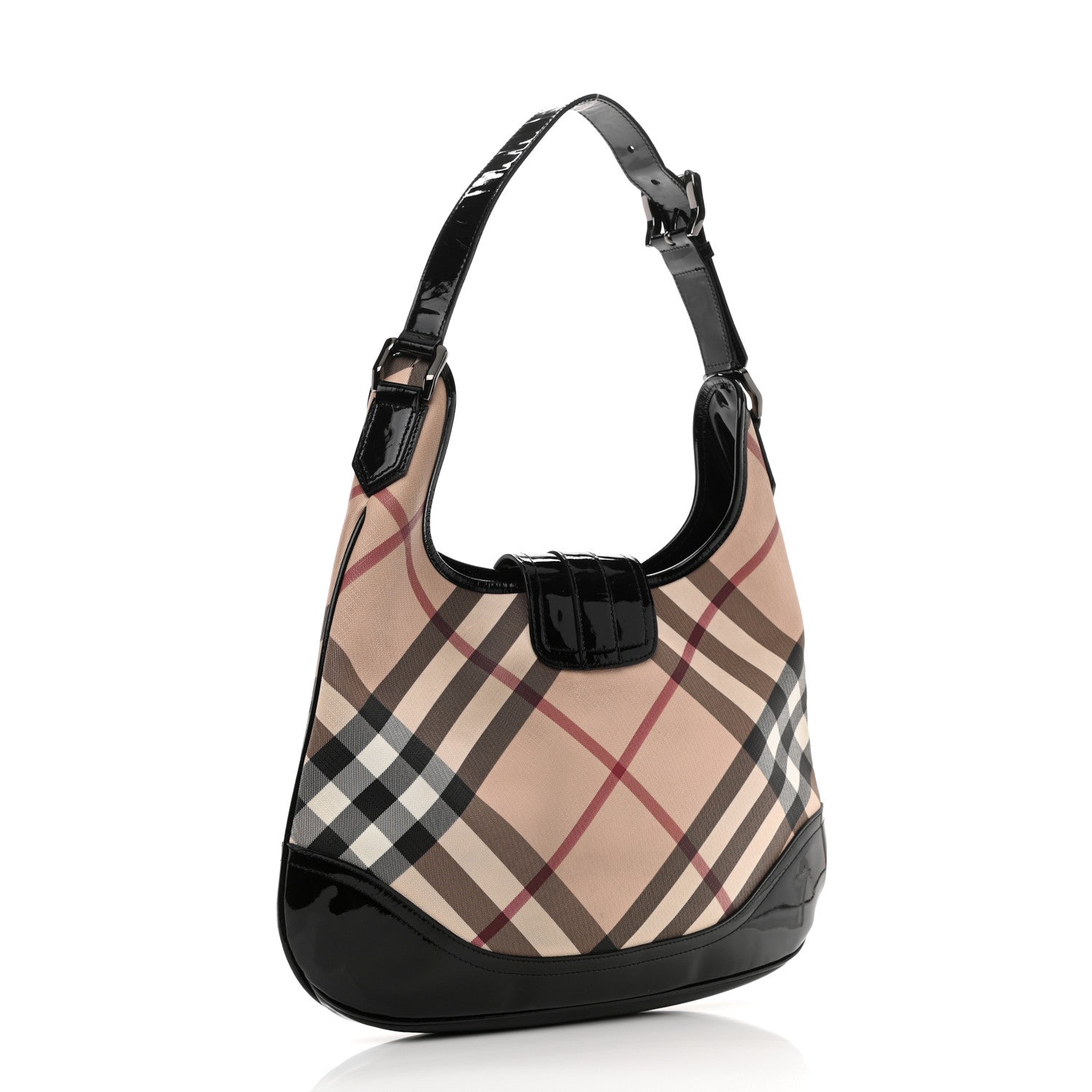 Burberry Patent Nova Check Brook Hobo Black 3 of 13
