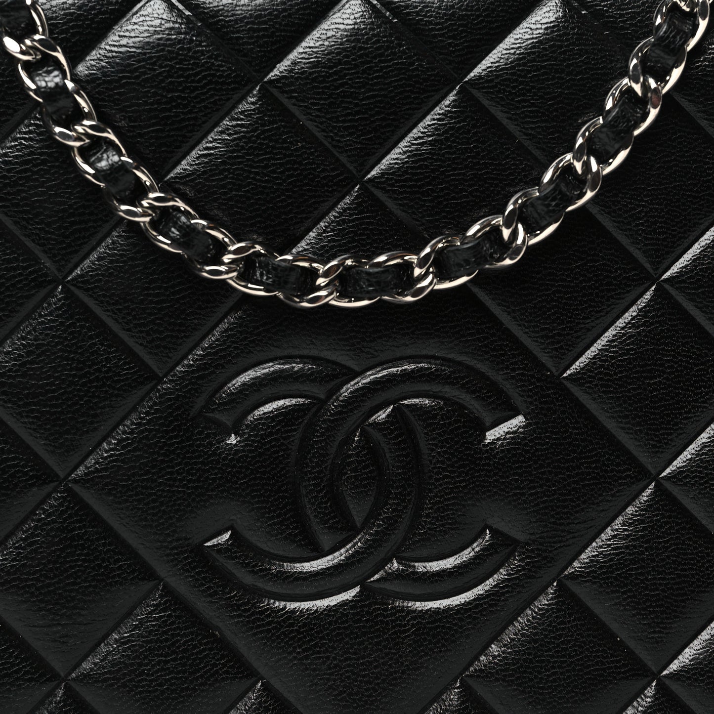 Goatskin Quilted Diamond CC Wallet On Chain WOC Black