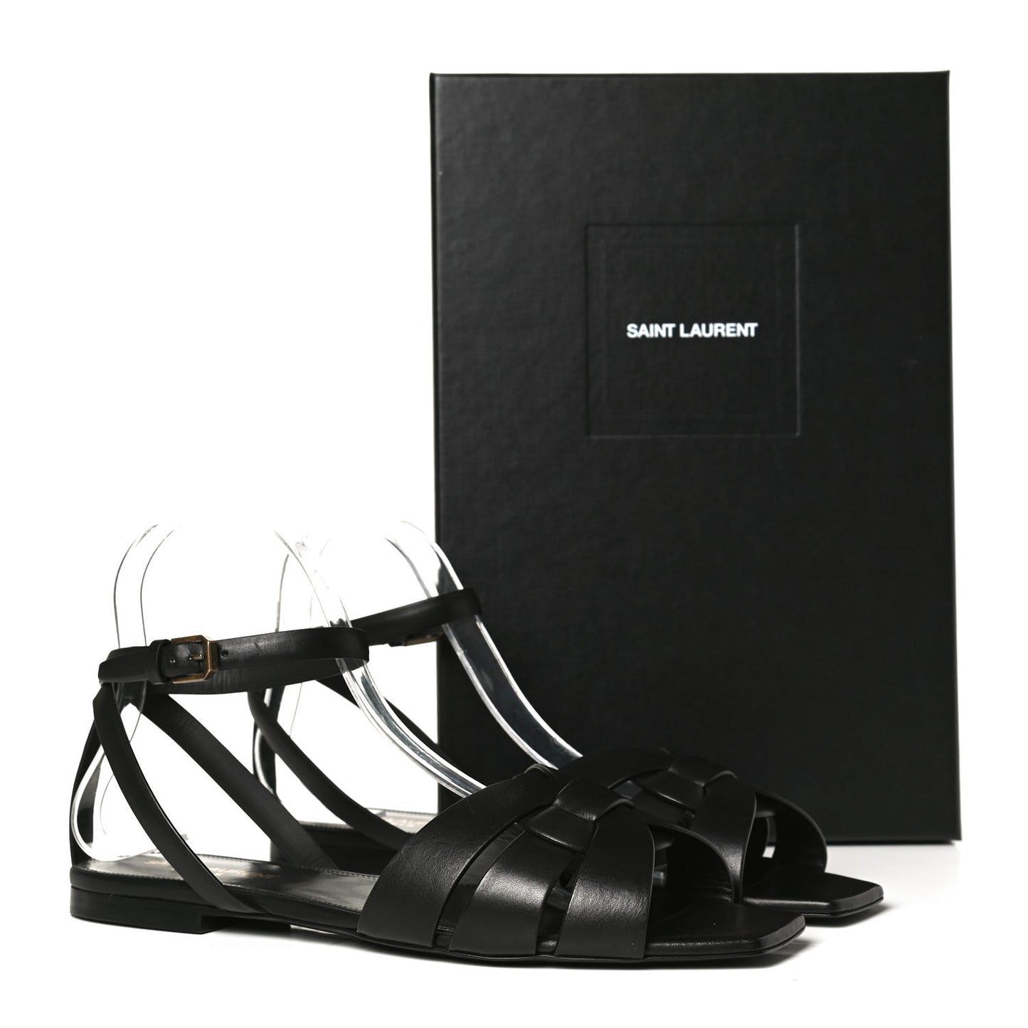 Calfskin Tribute 05 Ankle Strap Flat Sandals 39 Black