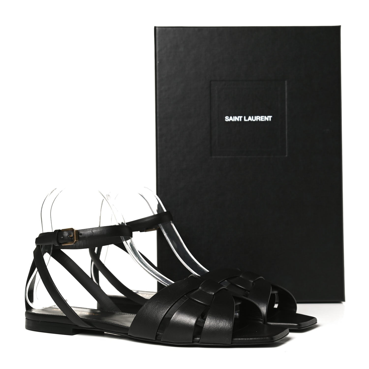 Saint Laurent Calfskin Tribute 05 Ankle Strap Flat Sandals 39 Black 12 of 12