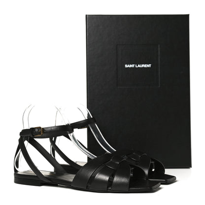 Saint Laurent Calfskin Tribute 05 Ankle Strap Flat Sandals 39 Black 12 of 12