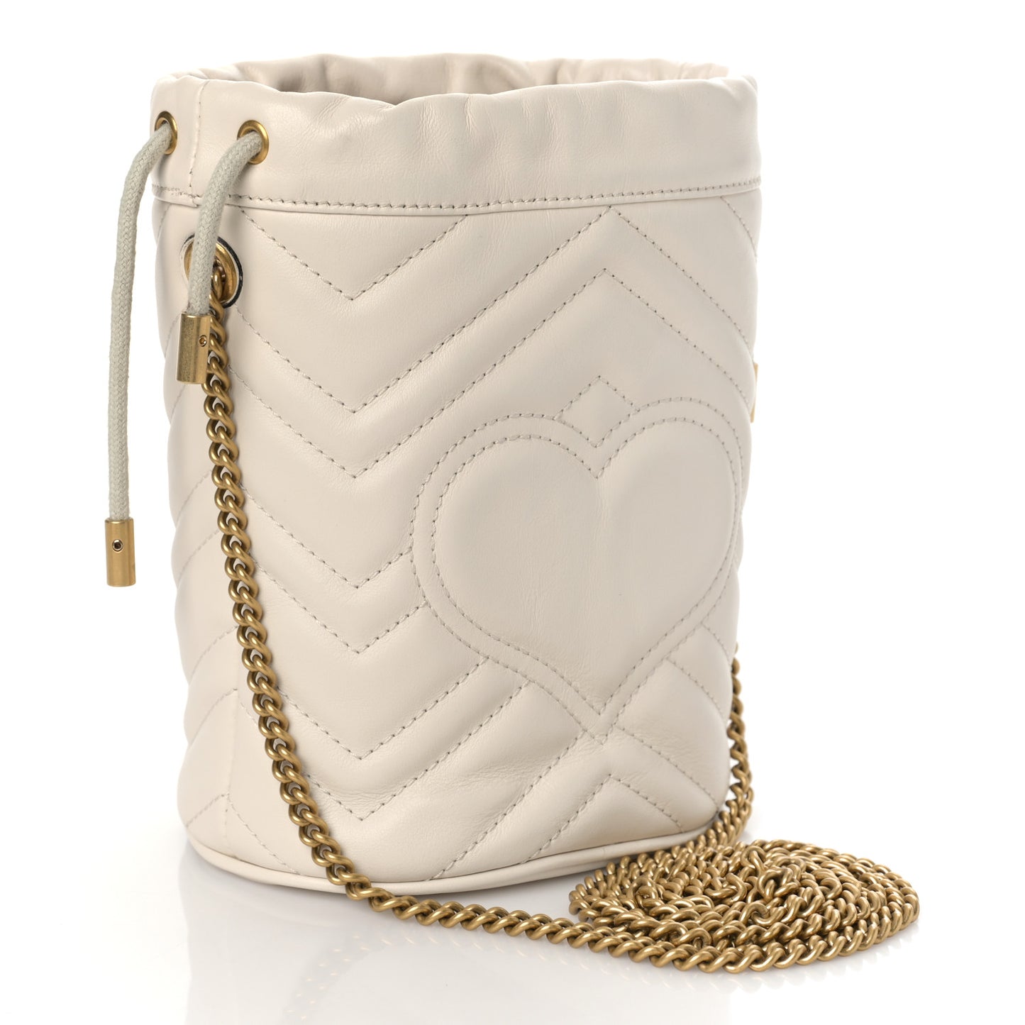 Calfskin Matelasse Mini GG Marmont 2.0 Bucket Bag White