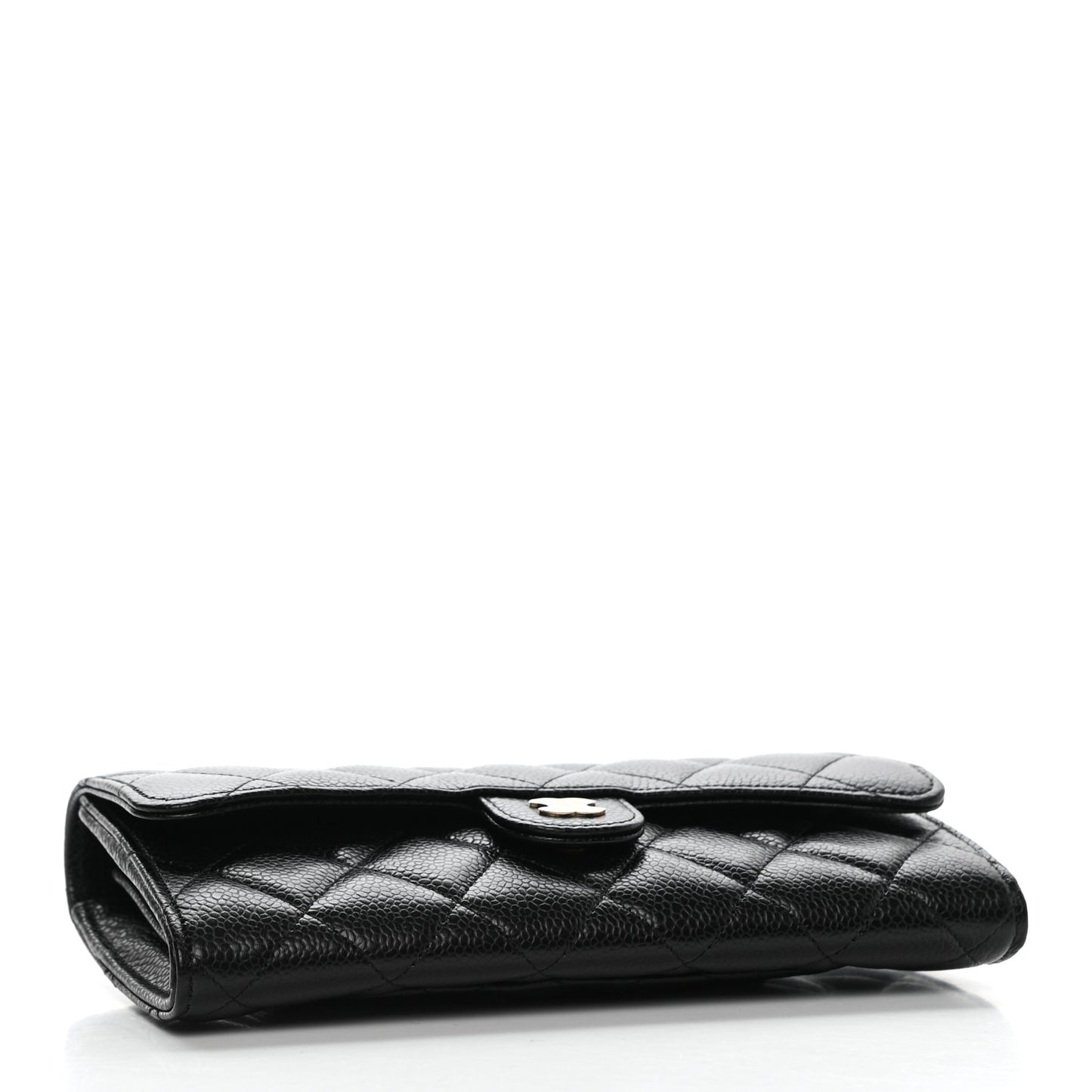 Caviar Quilted Large Gusset Flap Wallet Black