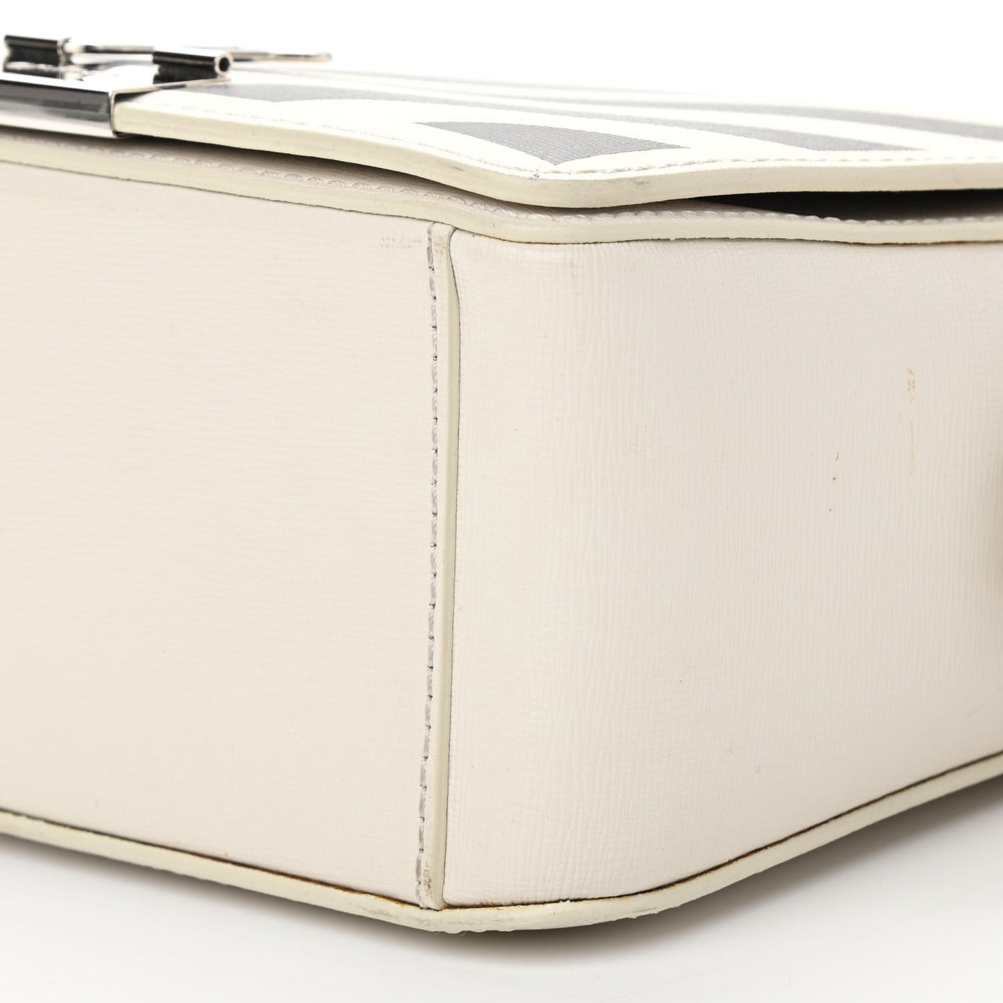 Saffiano Striped Diag Binder Flap Bag White Black