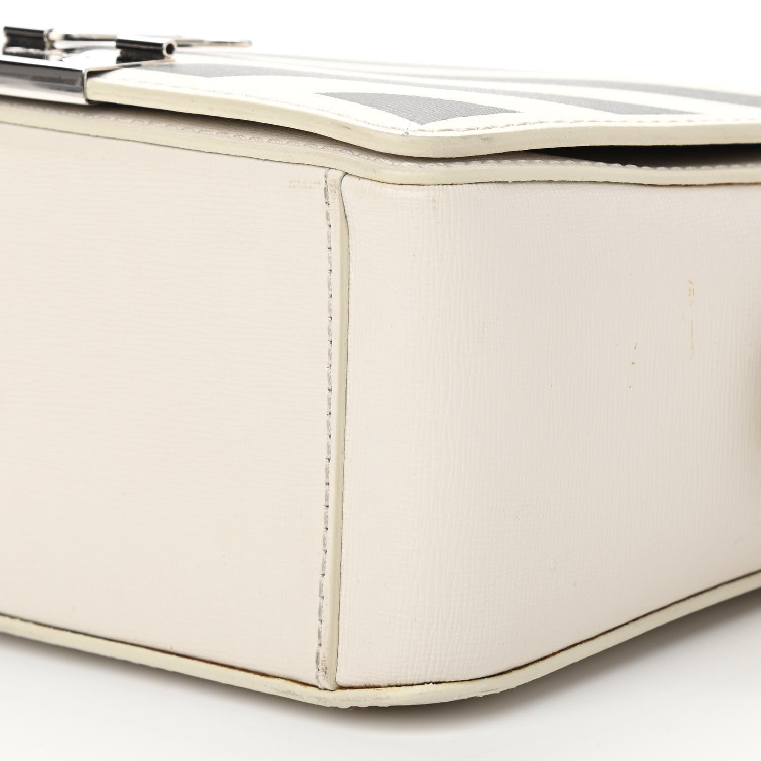 Off-White Saffiano Striped Diag Binder Flap Bag White Black 10 of 10