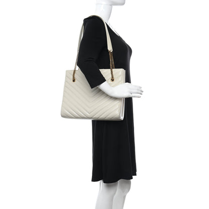 Saint Laurent Grain De Poudre Matelasse Chevron Medium Tribeca Shopping Bag Crema Soft 2 of 10