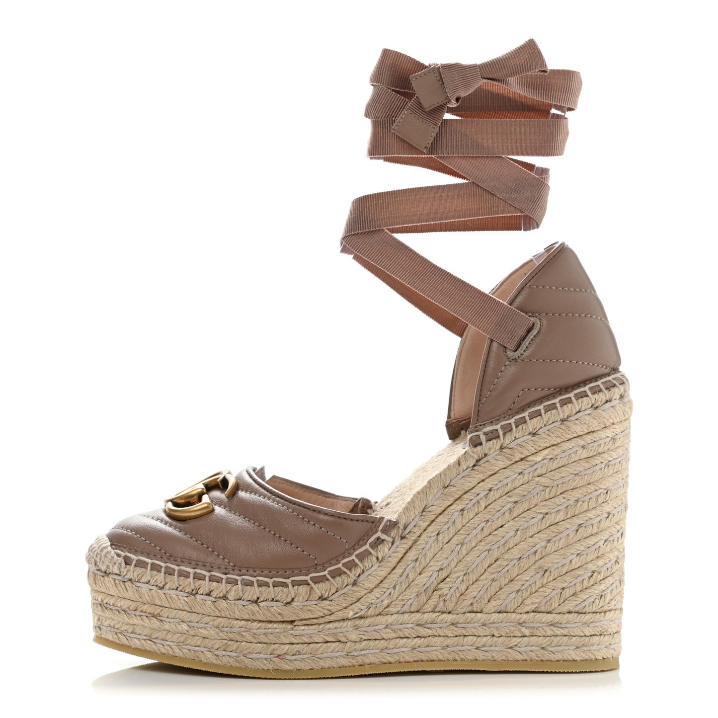 Nappa Matelasse GG Marmont Ankle Wrap Platform 35/120mm Espadrille Wedges 37.5 Porcelain Rose