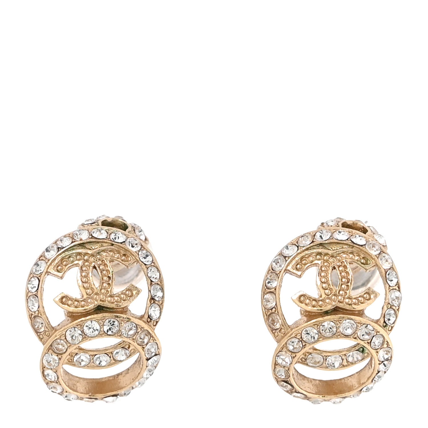 Chanel Crystal CC Double Hoop Earrings Gold 1 of 4