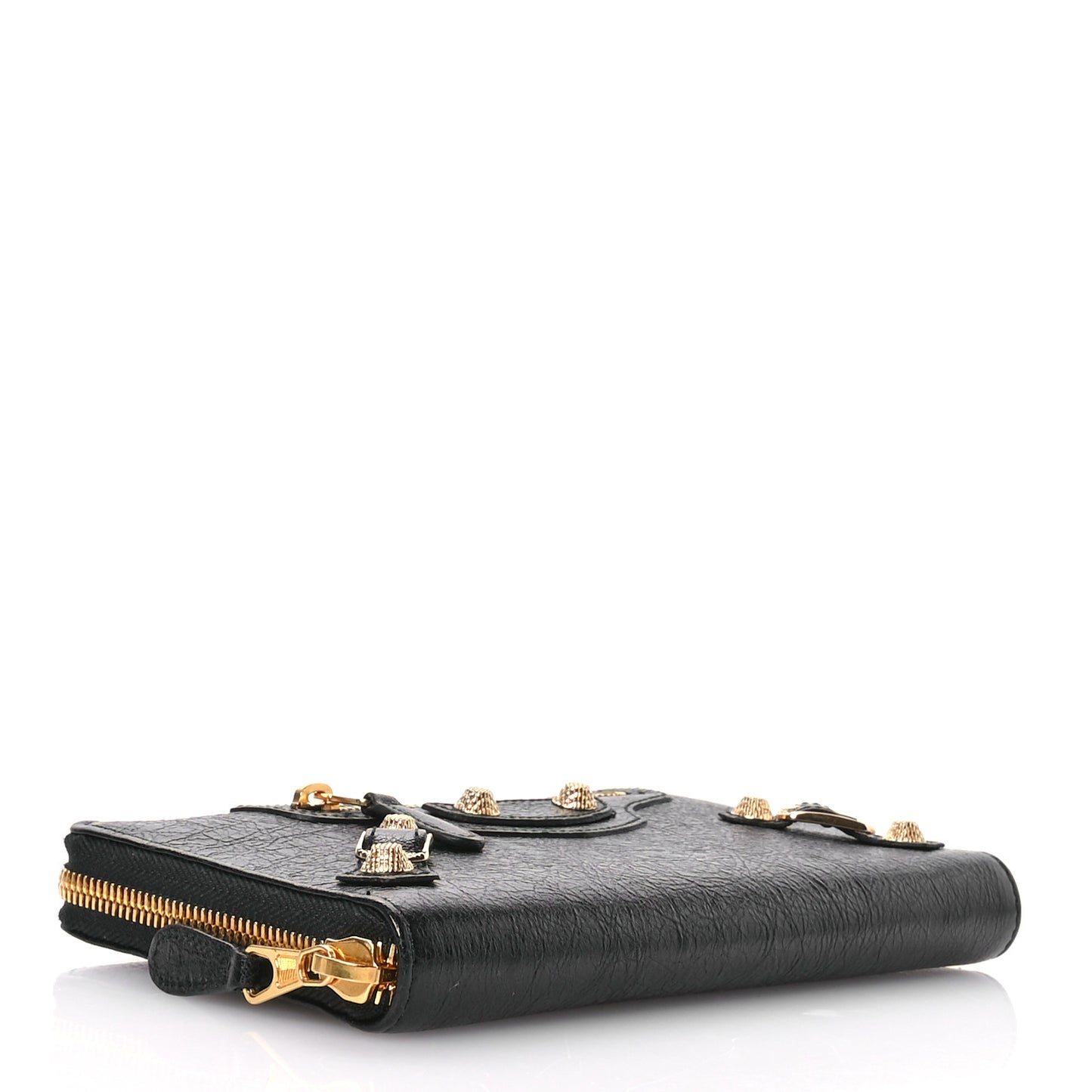 Agneau Classic Gold Hardware Continental Zip Around Wallet Black