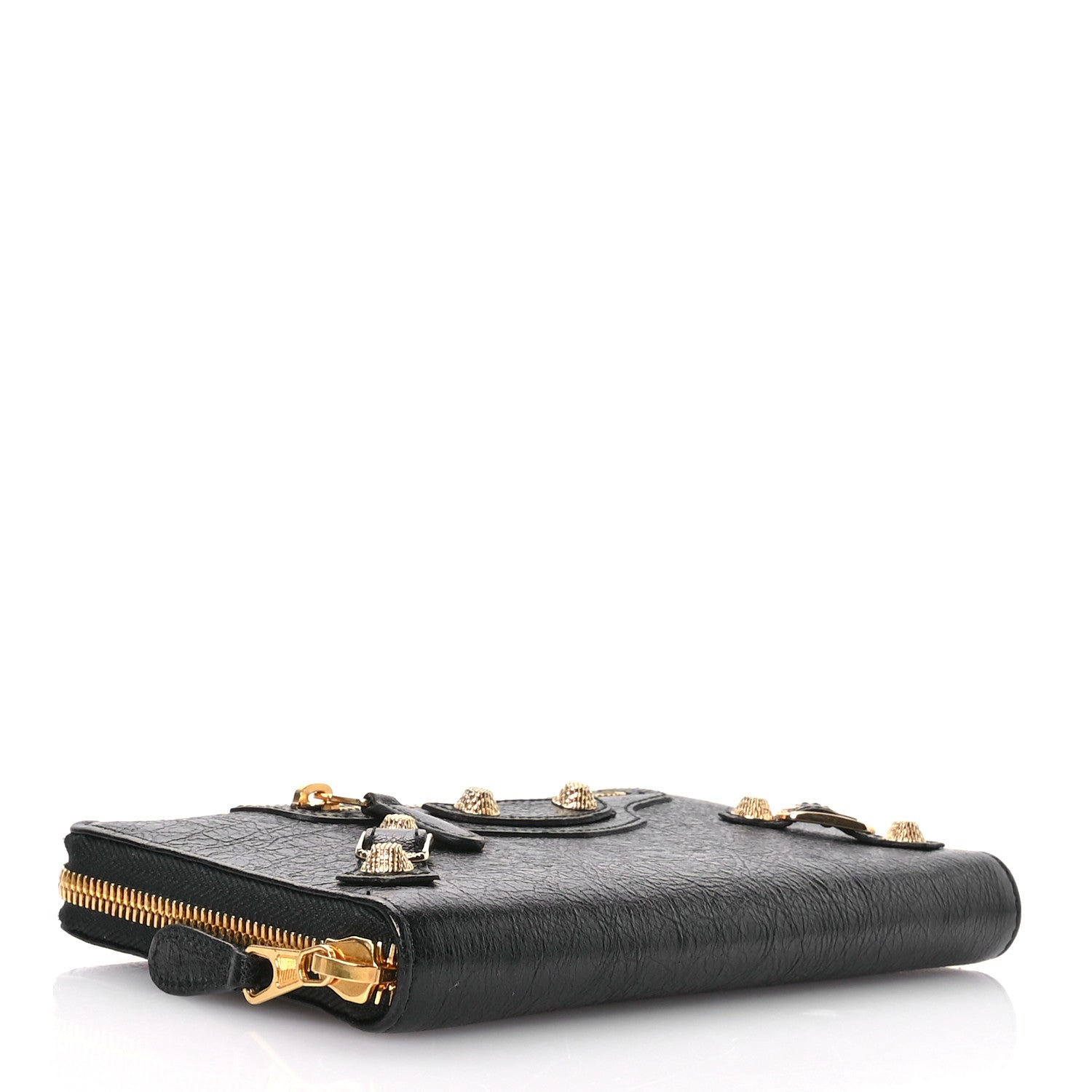 Balenciaga Agneau Classic Gold Hardware Continental Zip Around Wallet Black 4 of 8