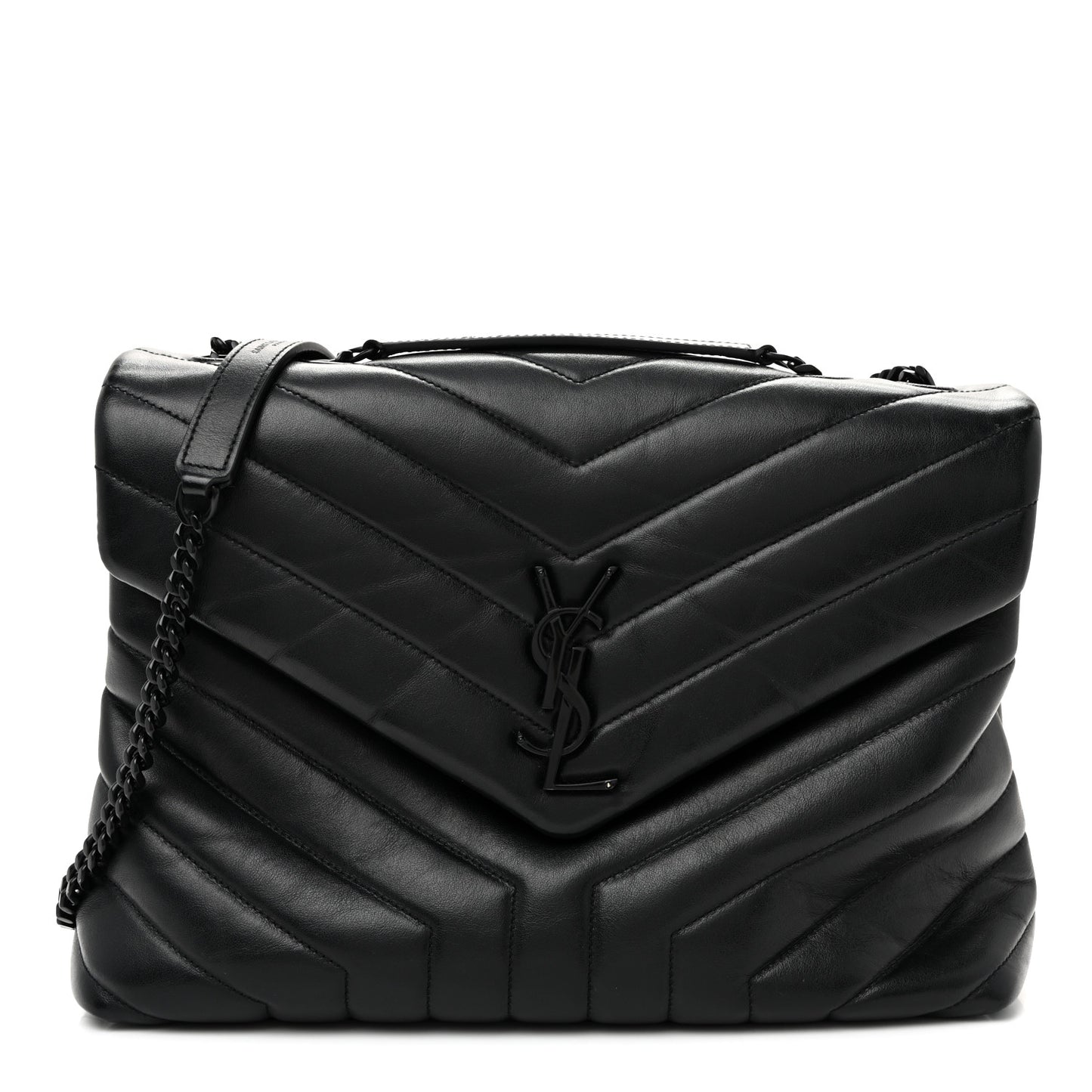 Calfskin Y Quilted Monogram Monochrome Medium Loulou Chain Satchel Black