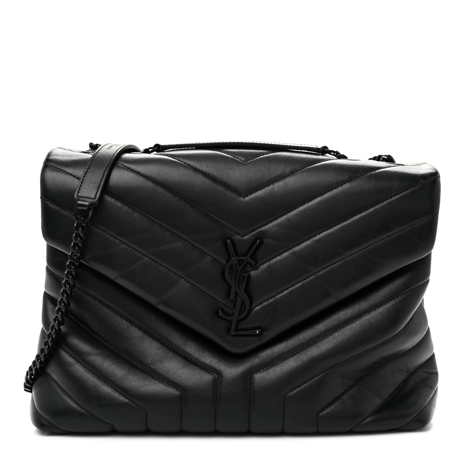 Saint Laurent Calfskin Y Quilted Monogram Monochrome Medium Loulou Chain Satchel Black 1 of 12