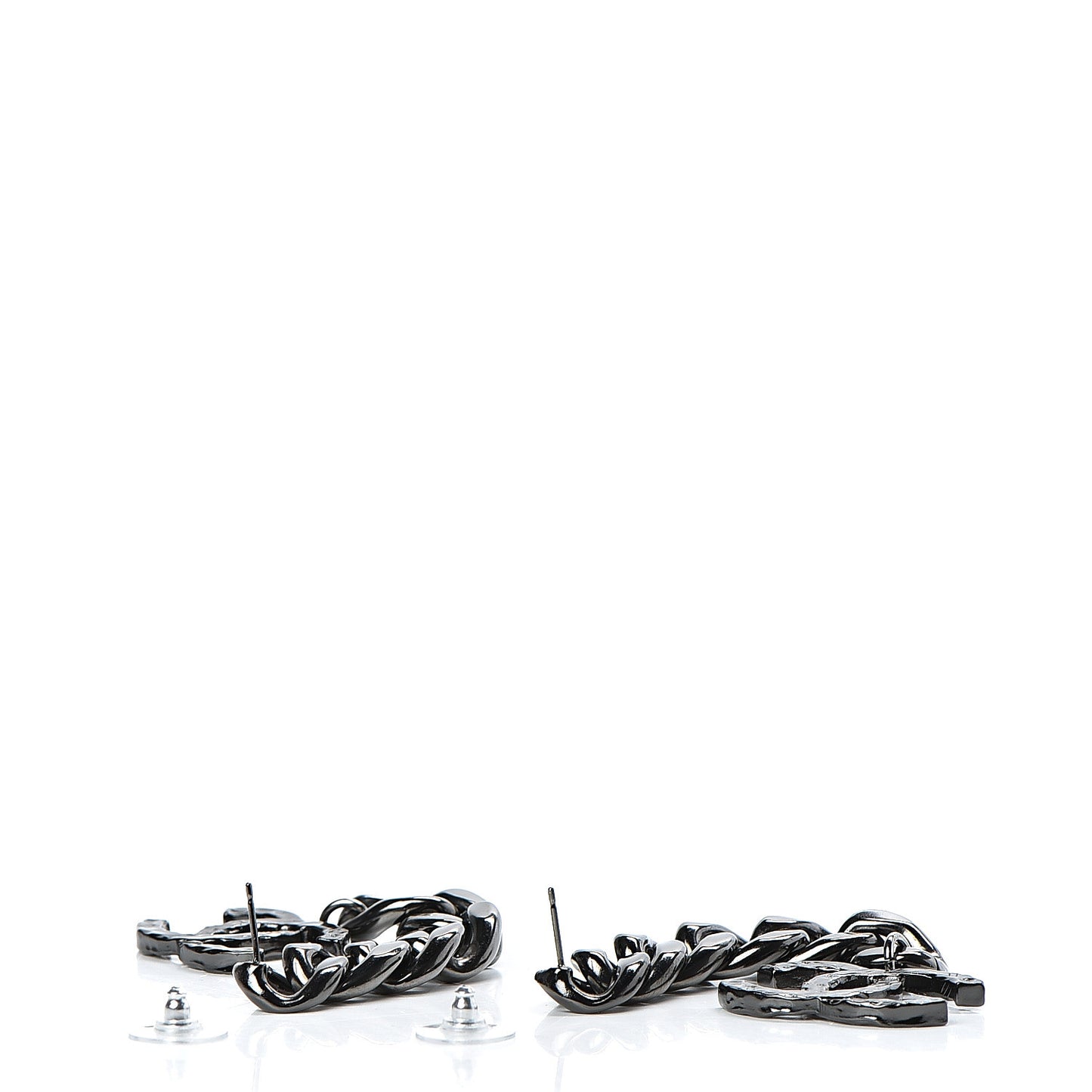 Metal CC Pick Drop Earrings Ruthenium