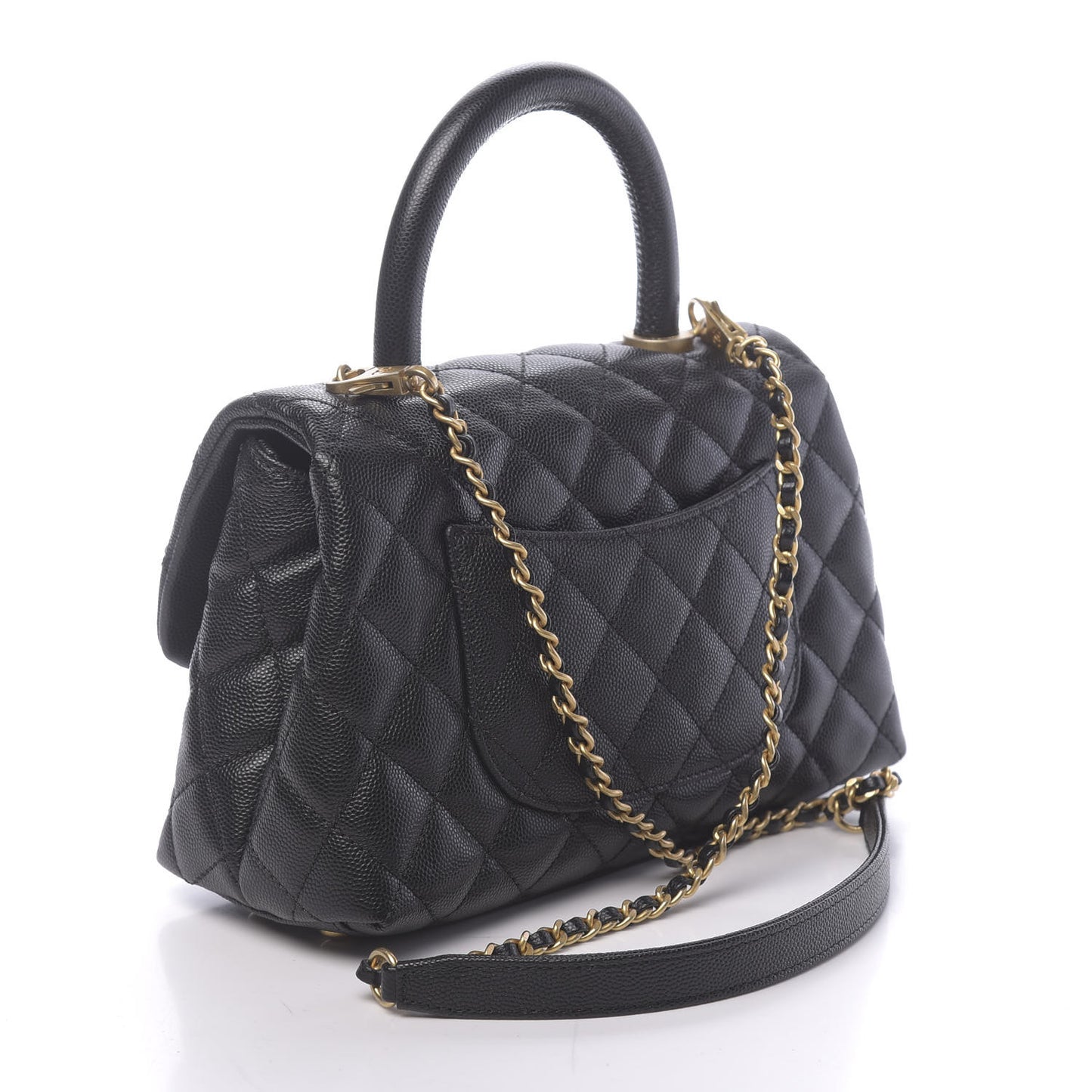 Caviar Quilted Mini Coco Handle Flap Black