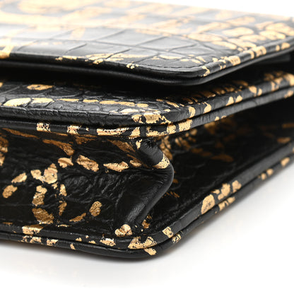 Chanel Calfskin Crocodile Embossed Graffiti 2.55 Cocodile Reissue Wallet On Chain WOC Black Gold 11 of 12