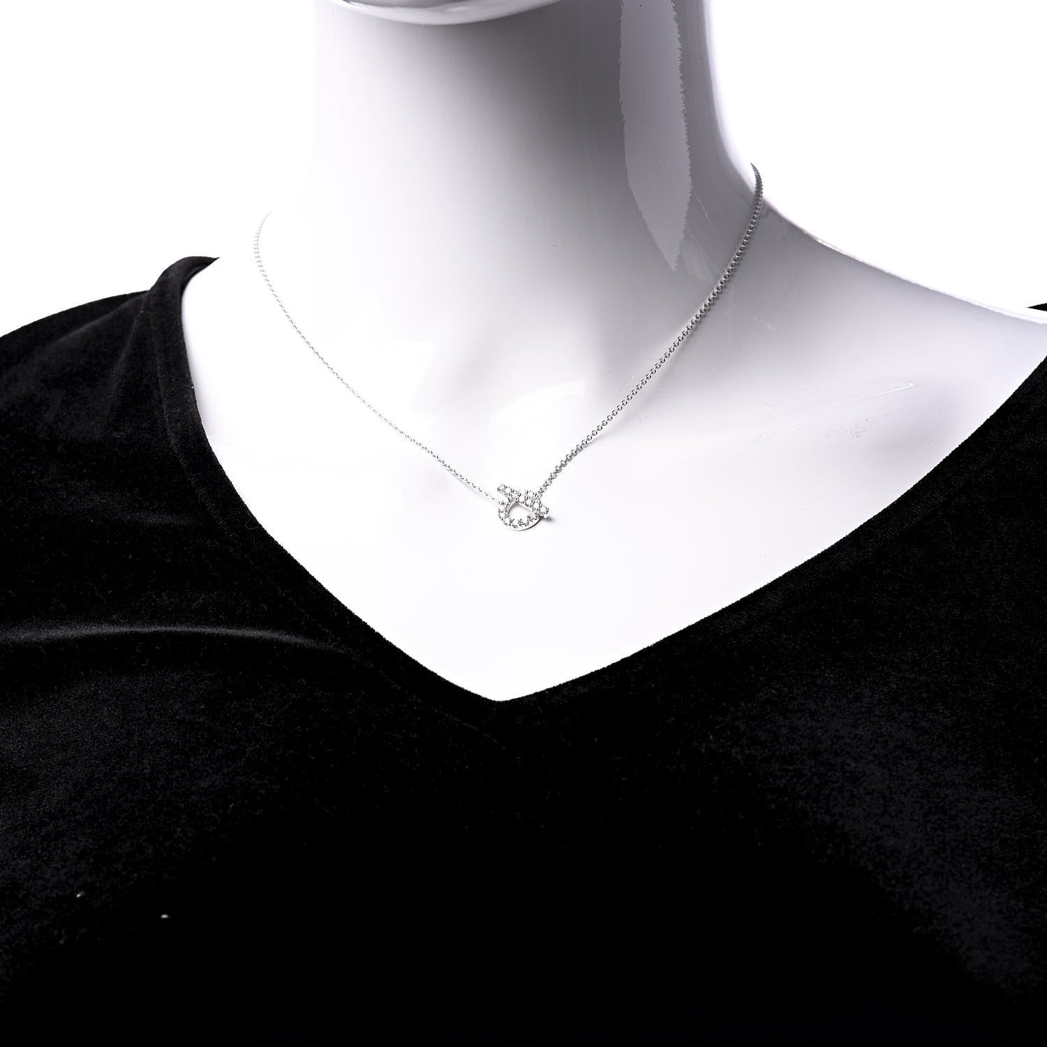 Hermes 18K White Gold Diamond Finesse Pendant Necklace 2 of 7