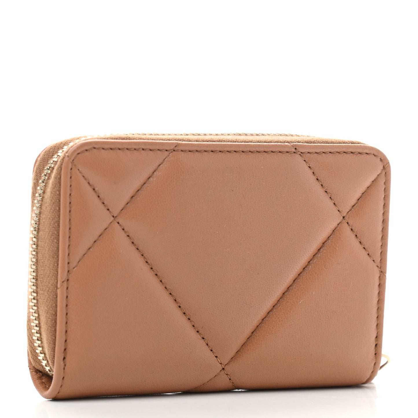 Lambskin Quilted Chanel 19 Zip Around Coin Purse Wallet Brown