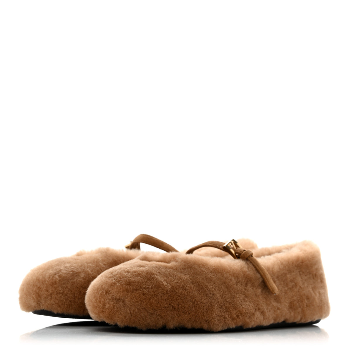 Shearling Triangle Ballerina Flats 37 Caramel