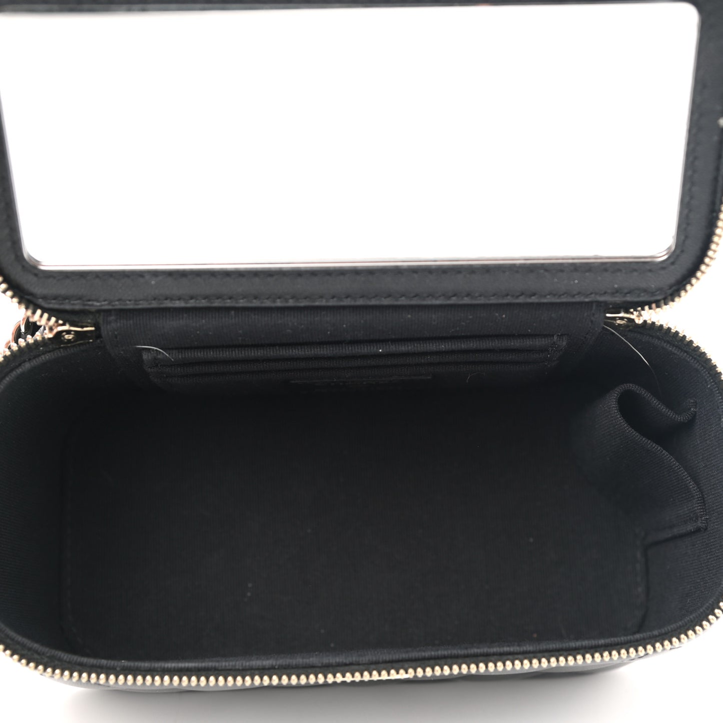 Lambskin Quilted Small Top Handle Vanity Case With Chain Black