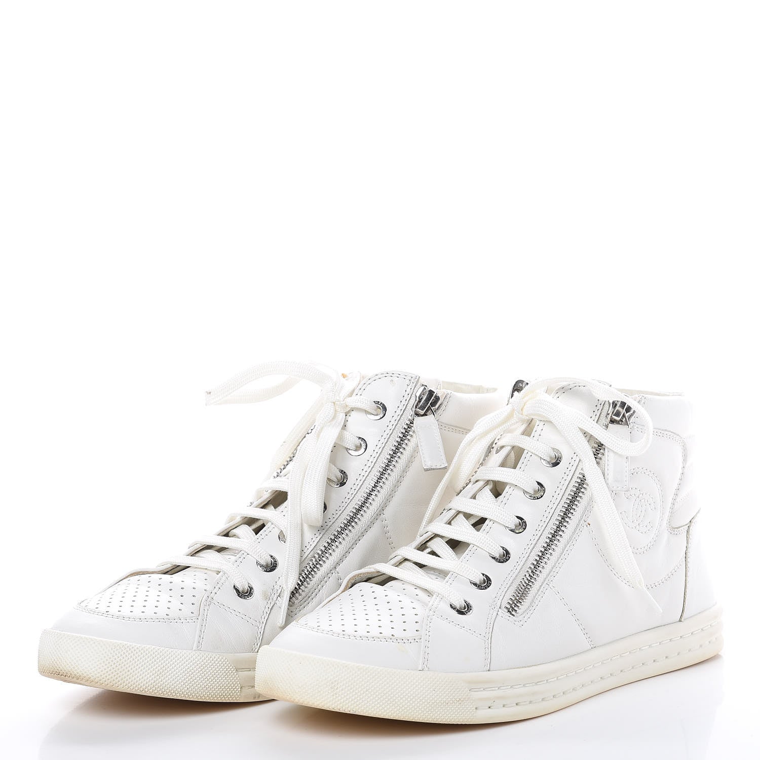 Chanel Calfskin High Top CC Sneakers 37 White 3 of 8