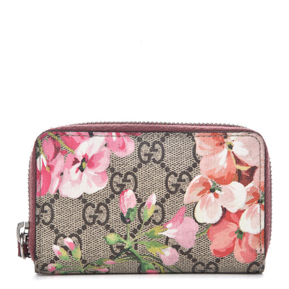 Gucci GG Supreme Monogram Blooms Zip Around Card Case Wallet Beige Multicolor Dry Rose 1 of 7