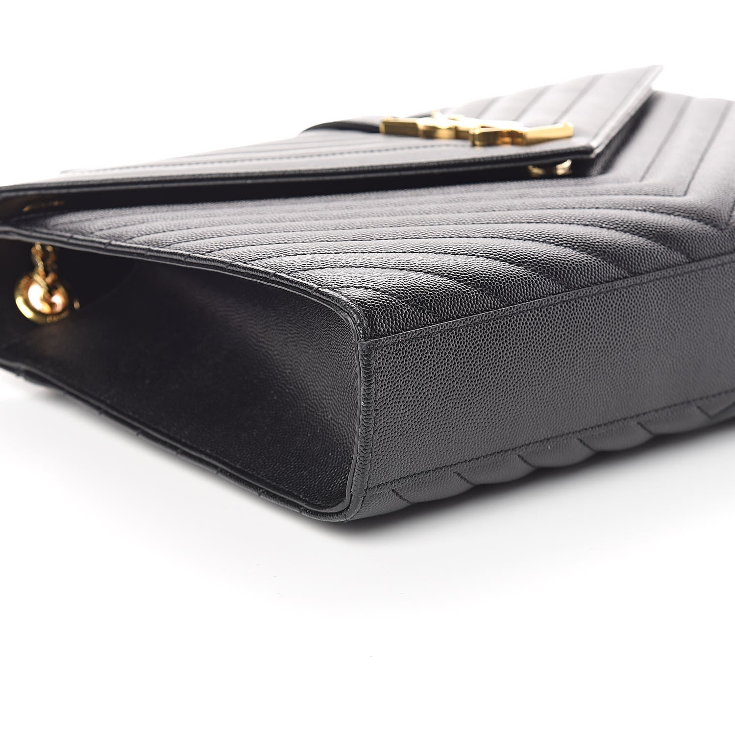 Saint Laurent Grain De Poudre Matelasse Chevron Large Monogram Satchel Black 7 of 8