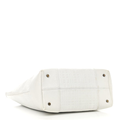 Burberry Signature Grain Calfskin Check Embossed Tote White 4 of 19