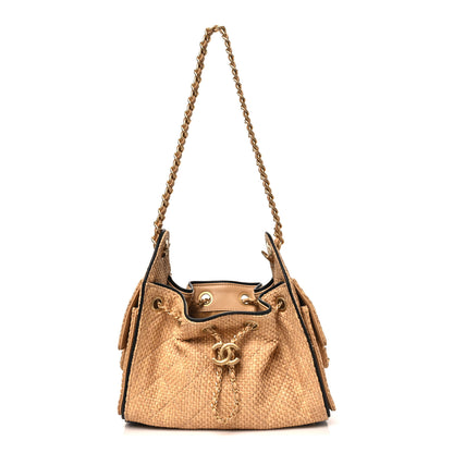 Chanel Braided Raffia Calfskin Quilted Mini Chanel 25 Handbag Beige Black 1 of 11