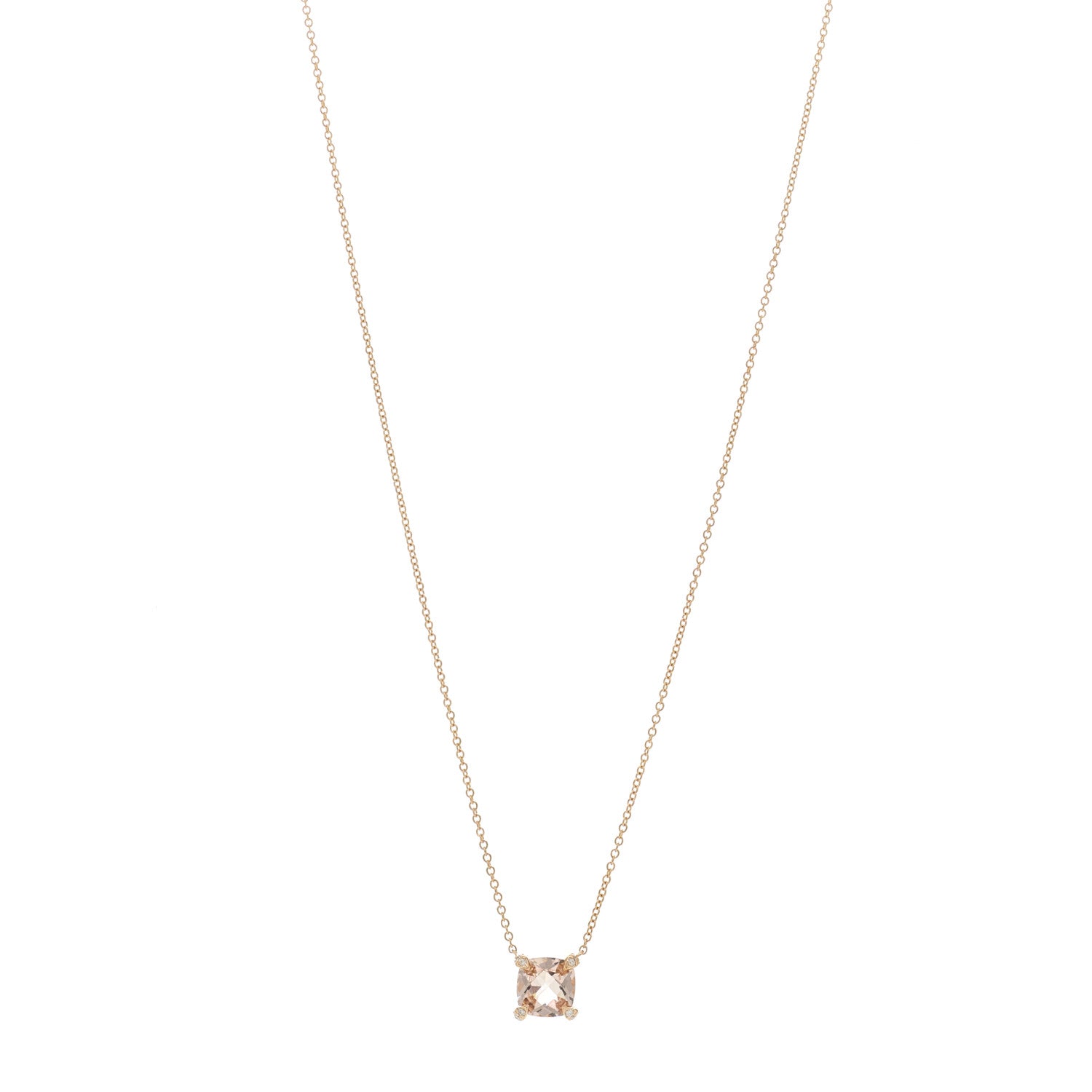 David Yurman 18K Rose Gold Diamond Morganite 7mm Petite Chatelaine Pendant Necklace 1 of 4
