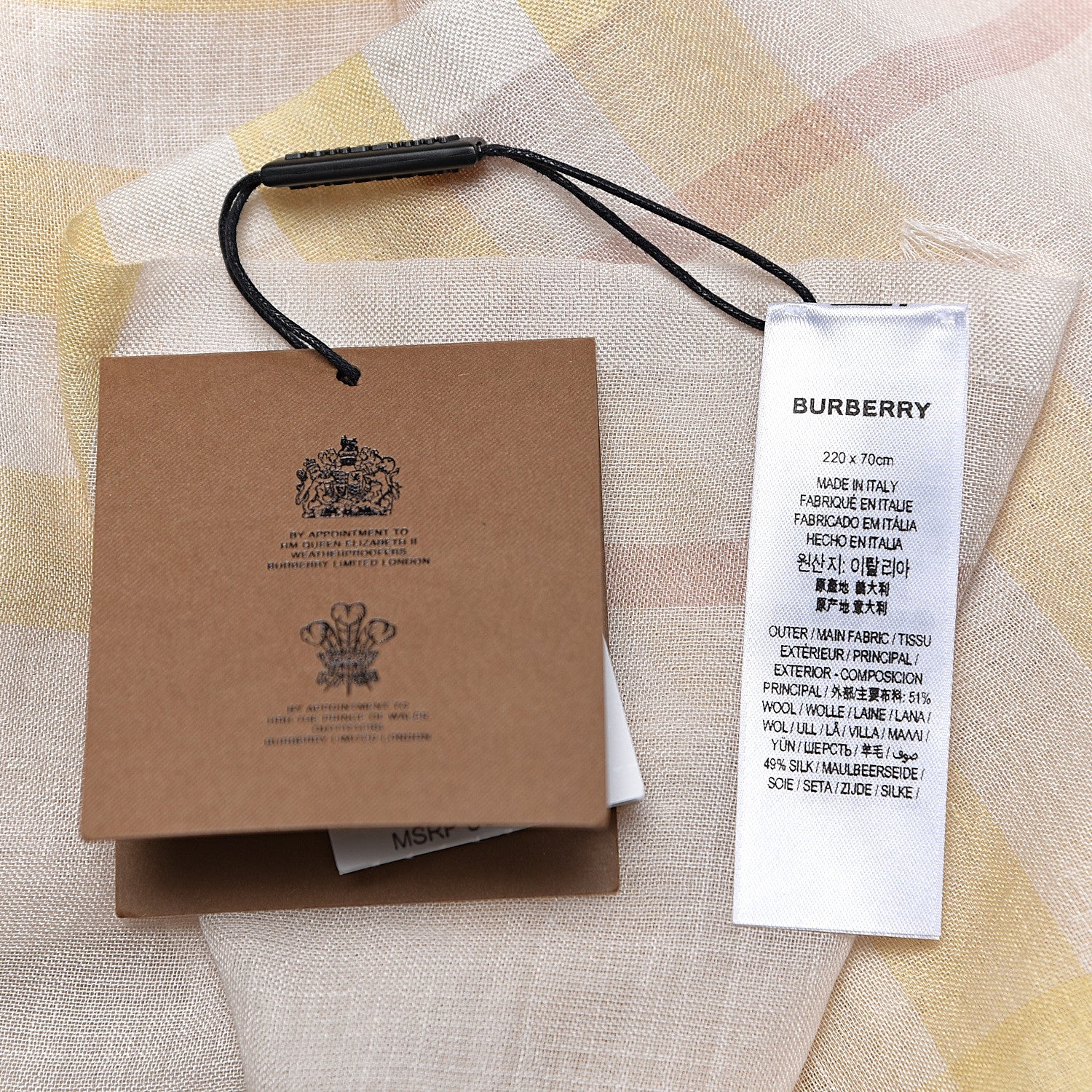 Burberry Wool Silk Gauze Giant Check Lightweight Scarf Primrose 5 of 6