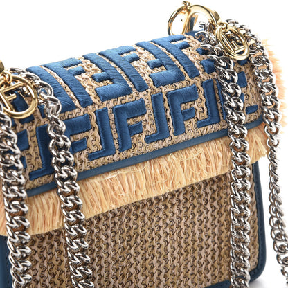 Fendi Raffia Vitello Century F is Fendi FF Embroidered Fringe Small Kan I Shoulder Bag Natural Blue 8 of 8