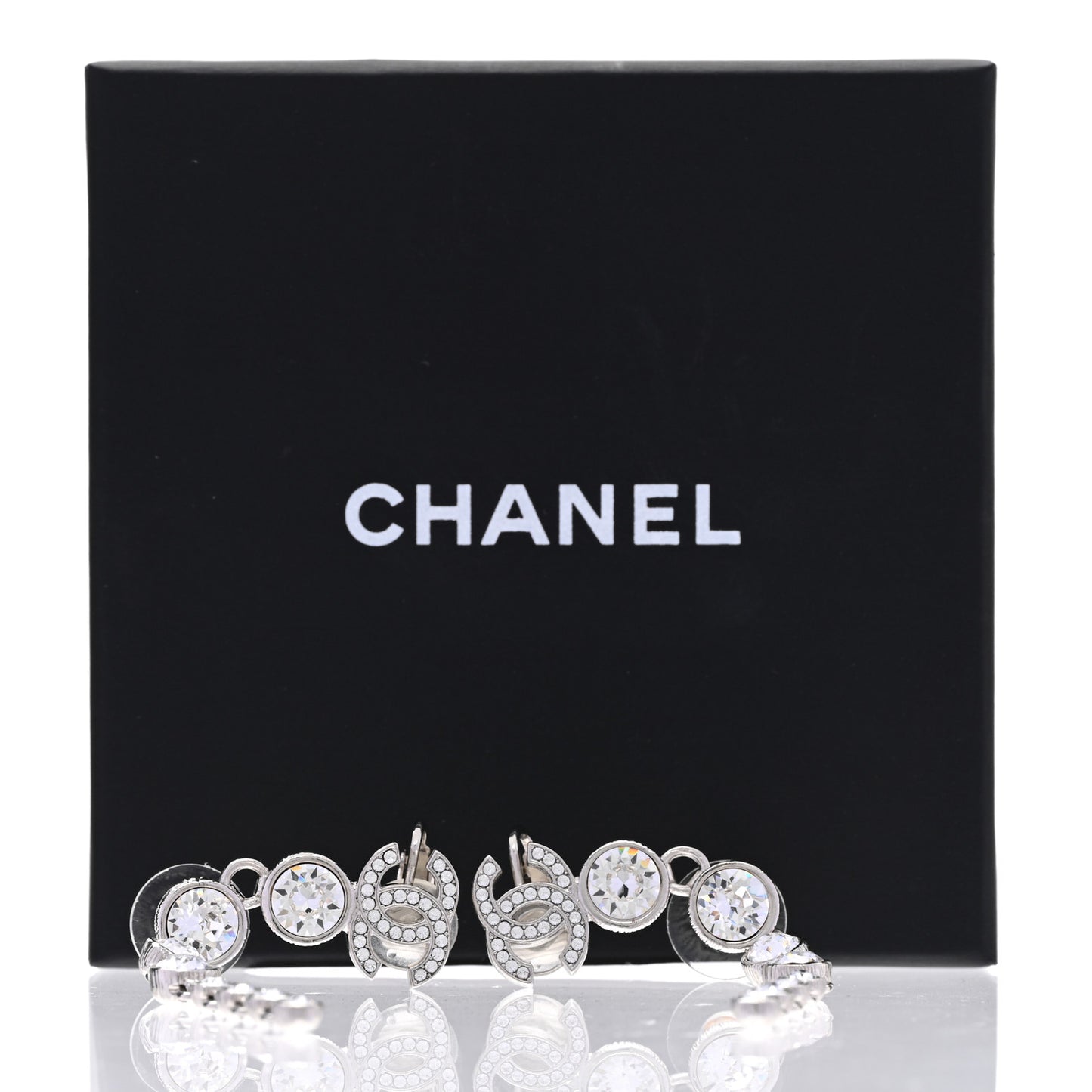 Crystal CC Long Drop Earrings Silver