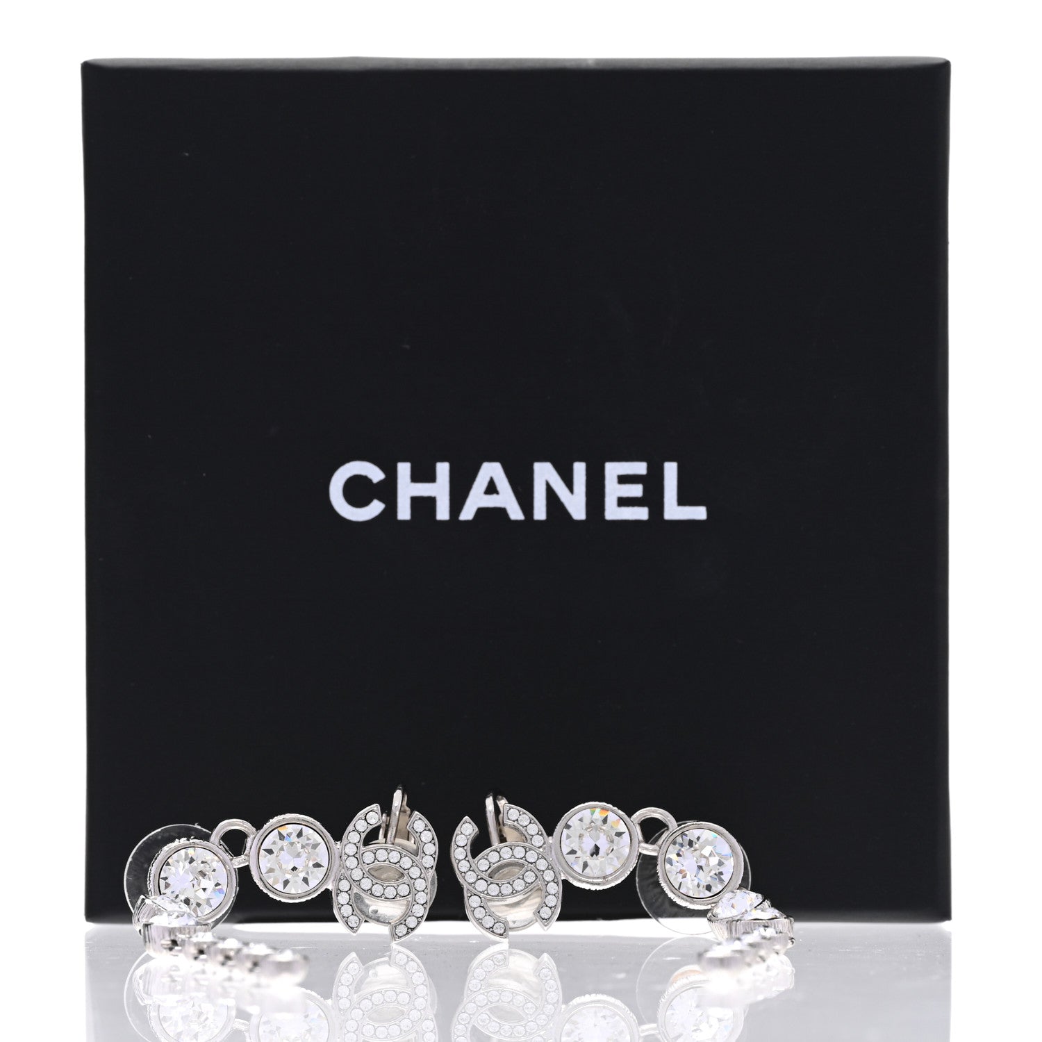 Chanel Crystal CC Long Drop Earrings Silver 5 of 5