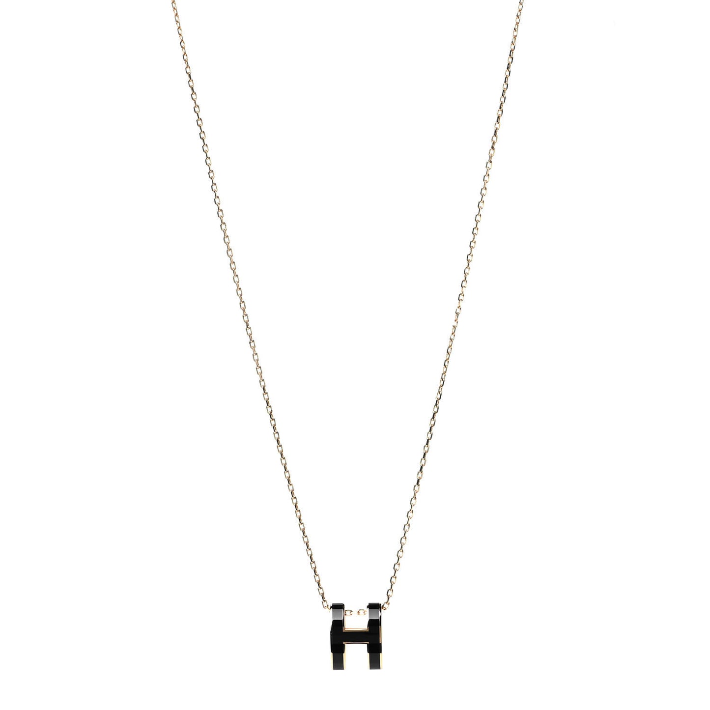Lacquered Gold Pop H Pendant Necklace Black
