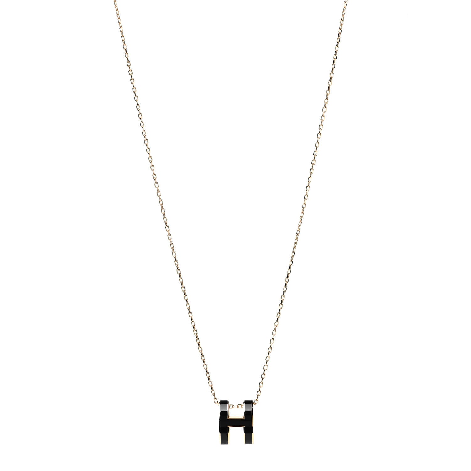 Hermes Lacquered Gold Pop H Pendant Necklace Black 1 of 4