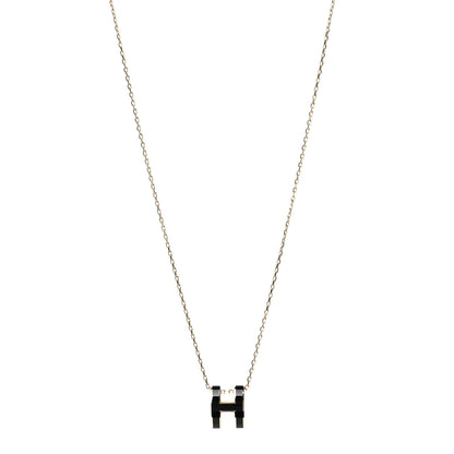 Hermes Lacquered Gold Pop H Pendant Necklace Black 1 of 4