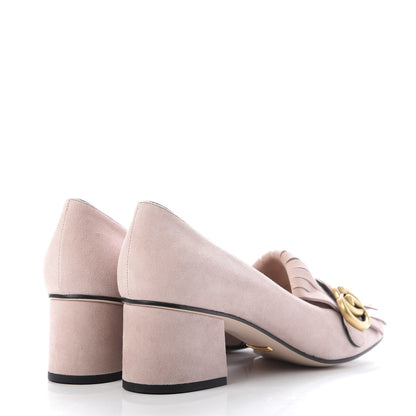 Gucci Kid Scamosciato GG Marmont Fringe 50mm Loafer Pumps 38.5 Crystal Pink 4 of 10