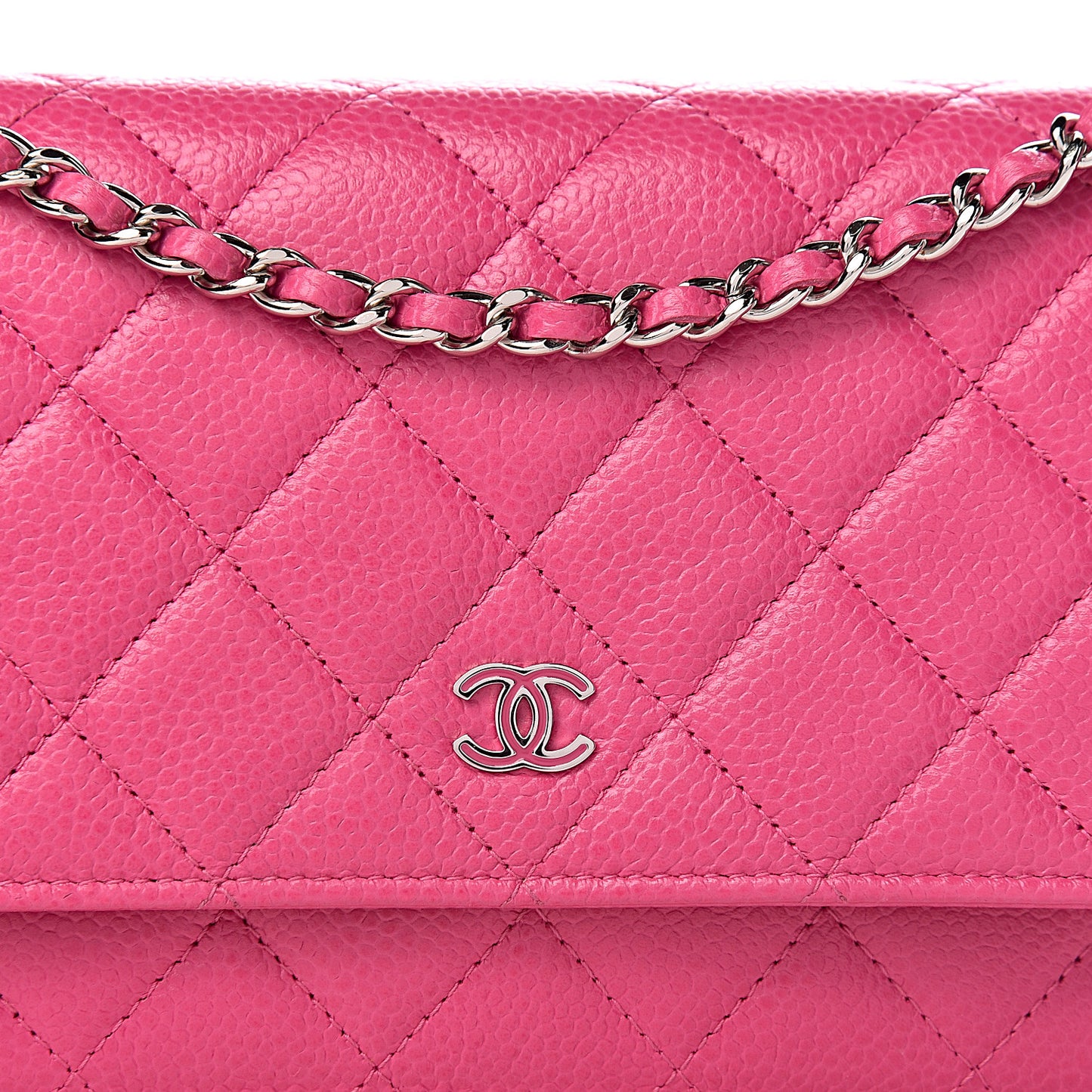Caviar Quilted Wallet on Chain WOC Pink